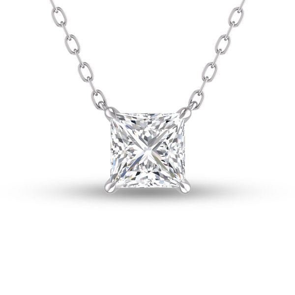 Lab Grown 1 Carat Floating Princess Cut Diamond Solitaire Pendant in 14K White Gold- PDF61809LD