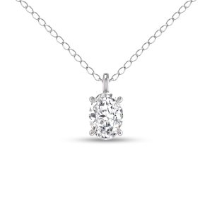 Lab Grown 1/4 Carat Oval Solitaire Diamond Pendant in 14K White Gold- PDF61839LD