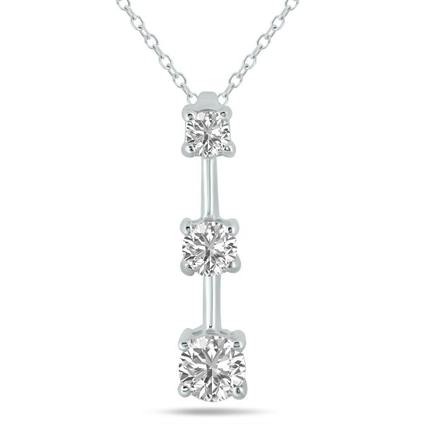 1.50 CTW Three Stone Lab Grown Diamond Bar Pendant in 10K White Gold- PDF62012LD