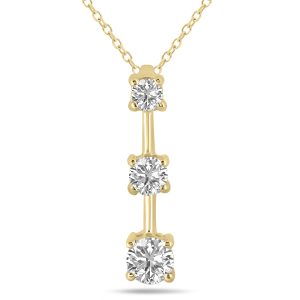 1.50 CTW Three Stone Lab Grown Diamond Bar Pendant in 10K Yellow Gold- PDF62013LD