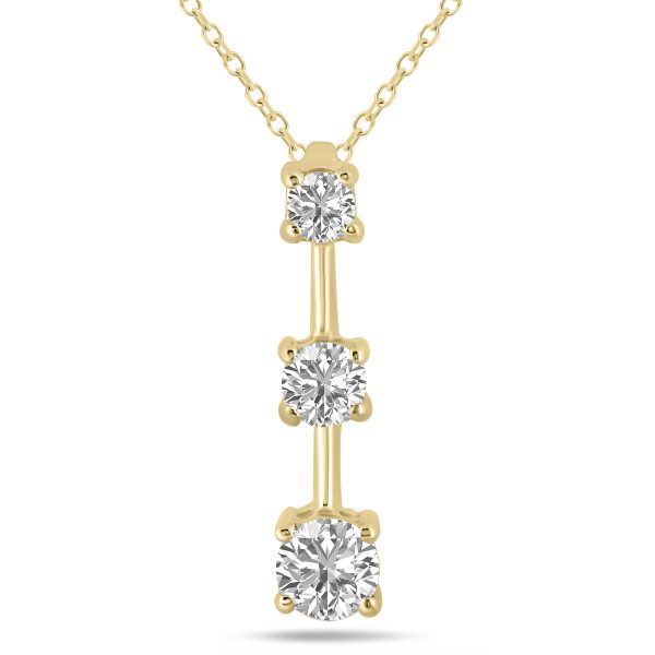 1.50 CTW Three Stone Lab Grown Diamond Bar Pendant in 10K Yellow Gold- PDF62013LD