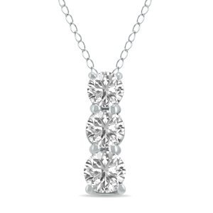 1/2 CTW Lab Grown Diamond Three Stone Pendant in 14K White Gold- PDF62018LD