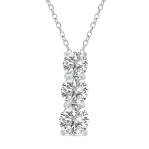 1 CTW Lab Grown Diamond Three Stone Pendant in 14K White Gold- PDF62020LD