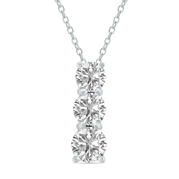 1 CTW Lab Grown Diamond Three Stone Pendant in 14K White Gold- PDF62020LD
