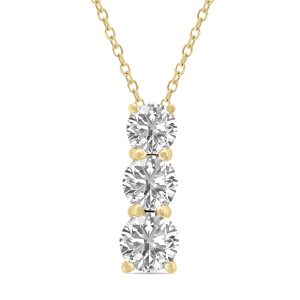 1 CTW Lab Grown Diamond Three Stone Pendant in 14K Yellow Gold- PDF62021LD