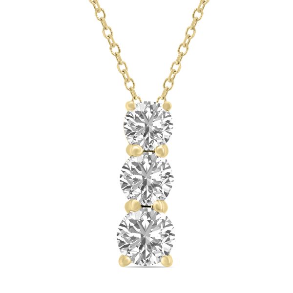 1 CTW Lab Grown Diamond Three Stone Pendant in 14K Yellow Gold- PDF62021LD