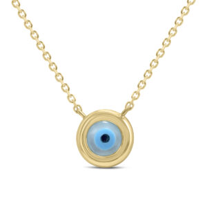 14K Yellow Gold Round Evil Eye Necklace with Mother of Pearl and Spring Ring Clasps- PDF62116