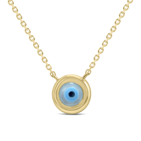 14K Yellow Gold Round Evil Eye Necklace with Mother of Pearl and Spring Ring Clasps- PDF62116