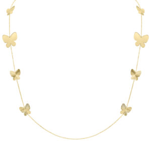 14K Yellow Gold Graduating Butterfly Station Necklace with Lobster Clasps- PDF62119