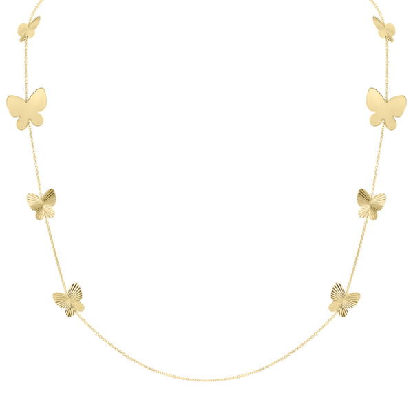 14K Yellow Gold Graduating Butterfly Station Necklace with Lobster Clasps- PDF62119