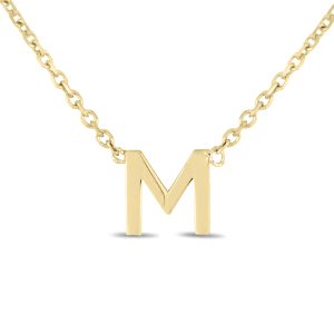 14K Solid Yellow Gold M Mini Initial Necklace- PDF62189