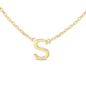 14K Solid Yellow Gold S Mini Initial Necklace- PDF62195