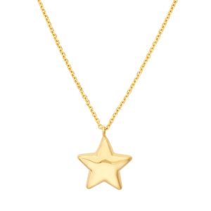 14K Solid Yellow Gold Puff Star Necklace with Lobster- PDF62233