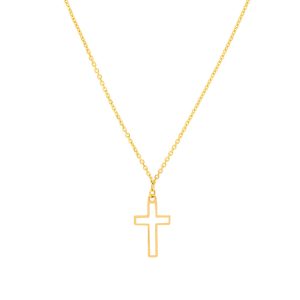 14K Solid Yellow Gold White Cross Enamel Pendant Necklace- PDF62237