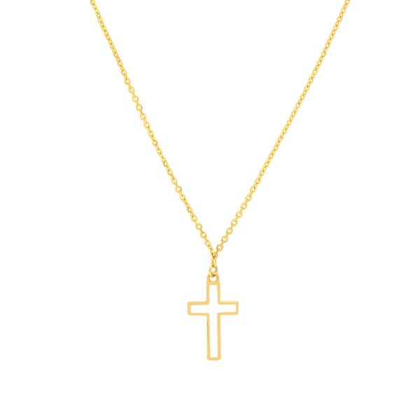 14K Solid Yellow Gold White Cross Enamel Pendant Necklace- PDF62237