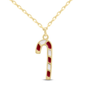 14K Solid Yellow Gold Candy Cane Necklace- PDF62246