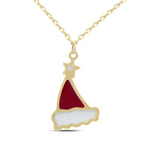14K Solid Yellow Gold Santa Hat Necklace- PDF62247