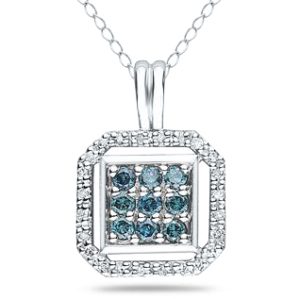 3/8 Carat TW Blue and White Diamond Square Pendant in 10k White Gold- PDF8052BL