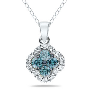 1/2 Carat TW Blue and White Diamond Flower Pendant in 10K White Gold- PDF8054BL