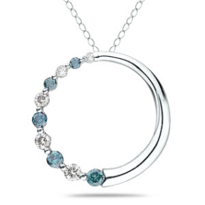 1/2 Carat TW Blue And White Diamond Circle Journey Pendant 14k White Gold- PDF8110BL