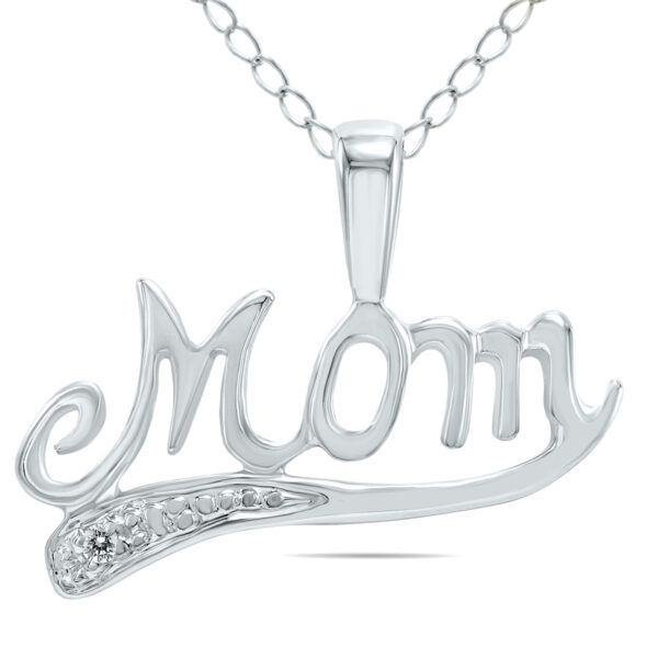 Genuine Diamond MOM Pendant in 10K White Gold- PDF8172