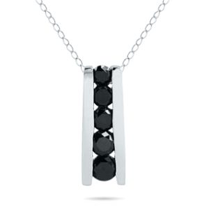 7/8 Carat TW 5 Stone Black Diamond Bar Pendant in 10k White Gold- PDF8902BD