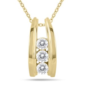 1/2 Carat TW Three Stone Diamond Ladder Pendant in 10k Yellow Gold (K-L Color, I2-I3 Clarity)- PDF904914YD