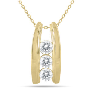 1 Carat TW Bar Set Three Stone Diamond Pendant in 14k Yellow Gold- PDF905114Y