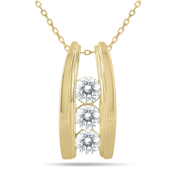 1 Carat TW Bar Set Three Stone Diamond Pendant in 14k Yellow Gold- PDF905114Y