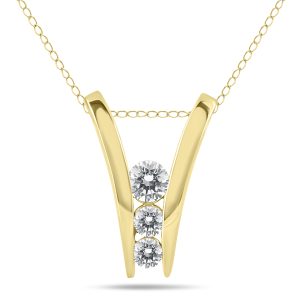 1/2 Carat TW Diamond Three Stone Pendant in 10K Yellow Gold- PDF905314Y