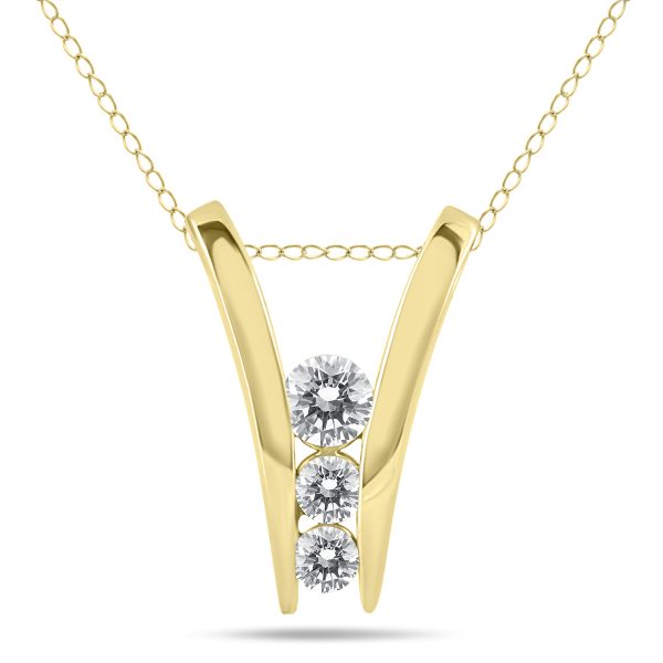 1/2 Carat TW Diamond Three Stone Pendant in 10K Yellow Gold- PDF905314Y