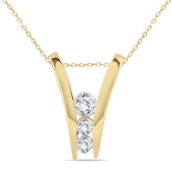1 Carat TW Diamond Three Stone Pendant in 14K Yellow Gold- PDF905514YD