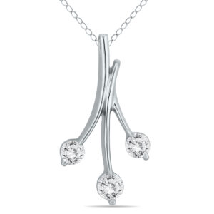 1/2 CTW Natural Diamond Three Stone Leaf Pendant in 10k White Gold- PDF905914W