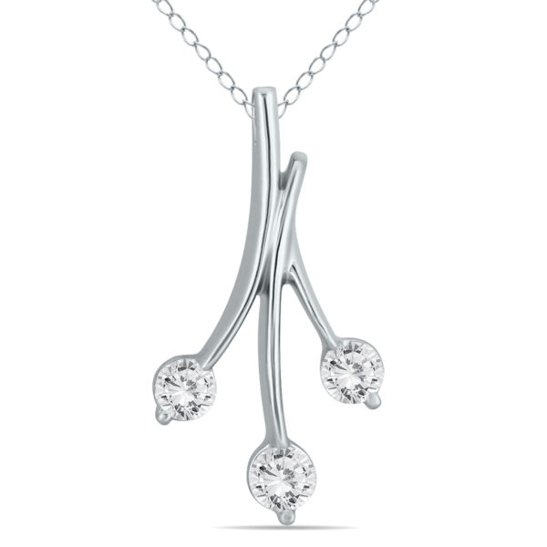 1/2 CTW Natural Diamond Three Stone Leaf Pendant in 10k White Gold- PDF905914W