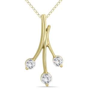 1/2 CTW Natural Diamond Three Stone Leaf Pendant in 10k Yellow Gold- PDF905914Y