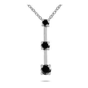 1/2 Carat TW Classic Four Prong Three Stone Black Diamond Pendant in 14k White Gold- PDF918714K