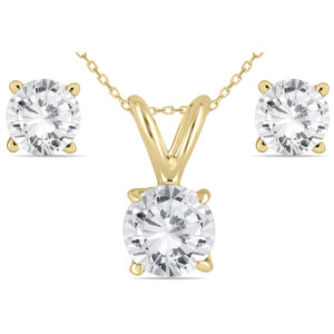 14K Yellow Gold 1 Carat Diamond Pendant and Earring Matching Set- PDFSET57251