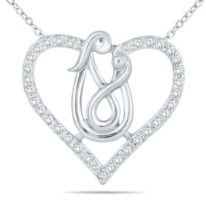 1/4 Carat TW Mother and Baby Diamond Heart Pendant 10K White Gold- PDH12806