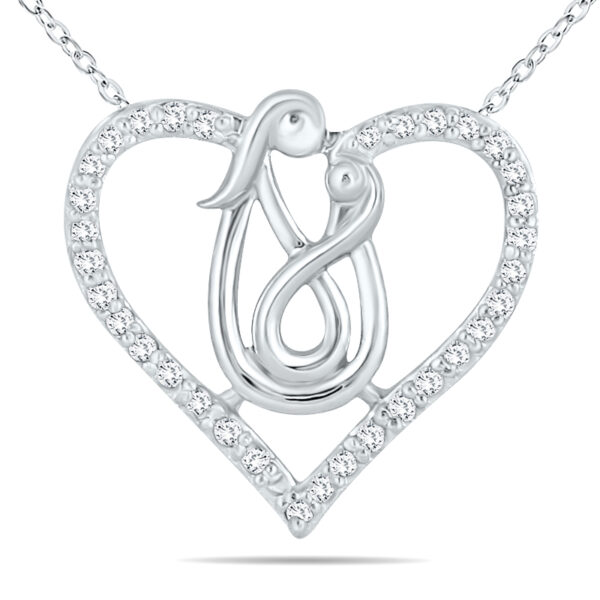 1/4 Carat TW Mother and Baby Diamond Heart Pendant 10K White Gold- PDH12806