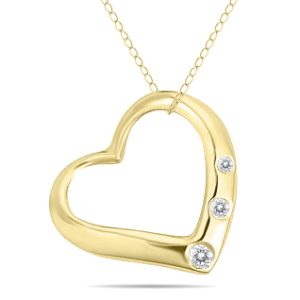 Three Stone Diamond Heart Slide Pendant in 10k Yellow Gold- PDH3882