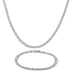 .925 Sterling Silver Mesh Necklace and Bracelet Set- PDSET57786