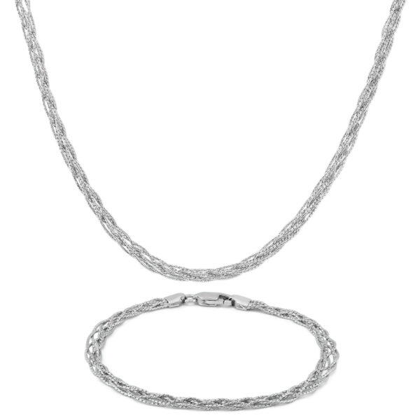 .925 Sterling Silver Mesh Necklace and Bracelet Set- PDSET57786