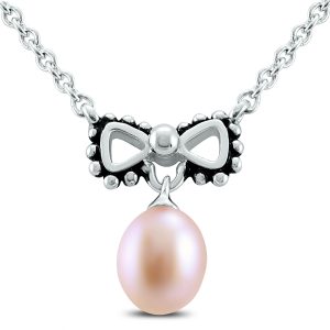 Young Girls 14" Bowtie Freshwater Cultured Pearl Necklace- PEP59798PE