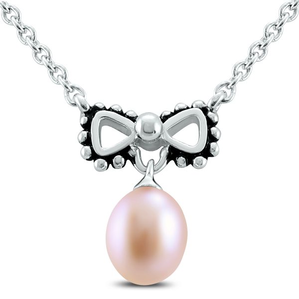 Young Girls 14" Bowtie Freshwater Cultured Pearl Necklace- PEP59798PE