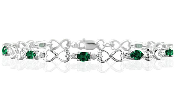 10k White Gold Emerald and Diamond Heart Link Bracelet- PRB12517EM
