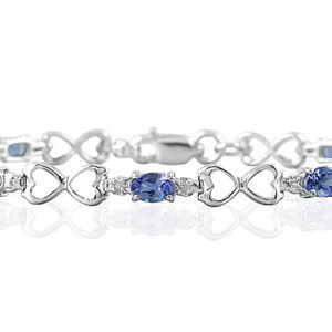 10k White Gold Tanzanite and Diamond Heart Link Bracelet- PRB12517TZ