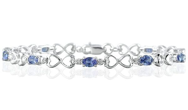 10k White Gold Tanzanite and Diamond Heart Link Bracelet- PRB12517TZ