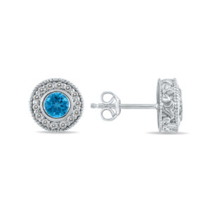 1/2 Carat TW Blue Topaz and Diamond Bezel Set Earrings 10K White Gold- PRE12496BT