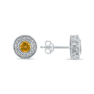 1/2 Carat TW Citrine and Diamond Bezel Set Earrings 10K White Gold- PRE12496CT