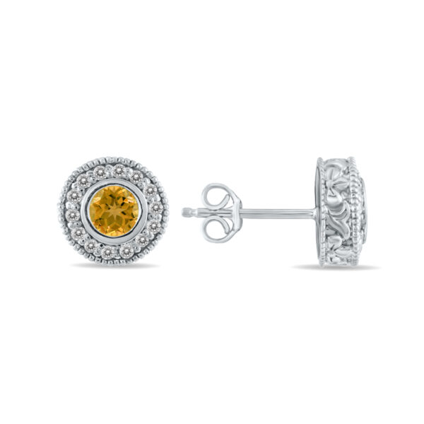 1/2 Carat TW Citrine and Diamond Bezel Set Earrings 10K White Gold- PRE12496CT